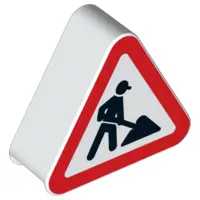 White Duplo, Brick 1 x 3 x 2 Triangle Road Sign with Construction Worker Pattern