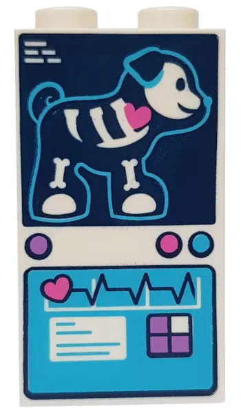 White Panel 1 x 2 x 3 with Side Supports - Hollow Studs with Puppy X-Ray Image and Medical Chart Pat
