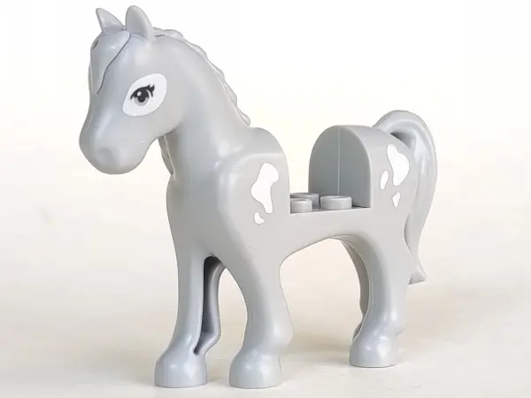 Light Bluish Gray Horse, Friends Style with 2 x 2 Cutout with Light Bluish Gray Eyes, White Spots an