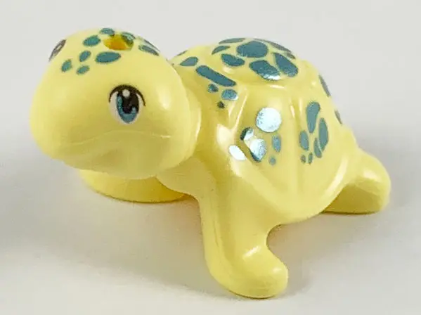 Bright Light Yellow Turtle, Friends Style with Metallic Light Blue Eyes and Spots Pattern