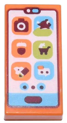 Orange Tile 1 x 2 with Cell Phone / Smartphone with Medium Azure Bar and Buttons and Orange and Lime