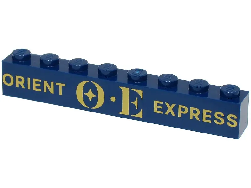 Dark Blue Brick 1 x 8 with Gold 'ORIENT EXPRESS' and OE Logo Pattern
