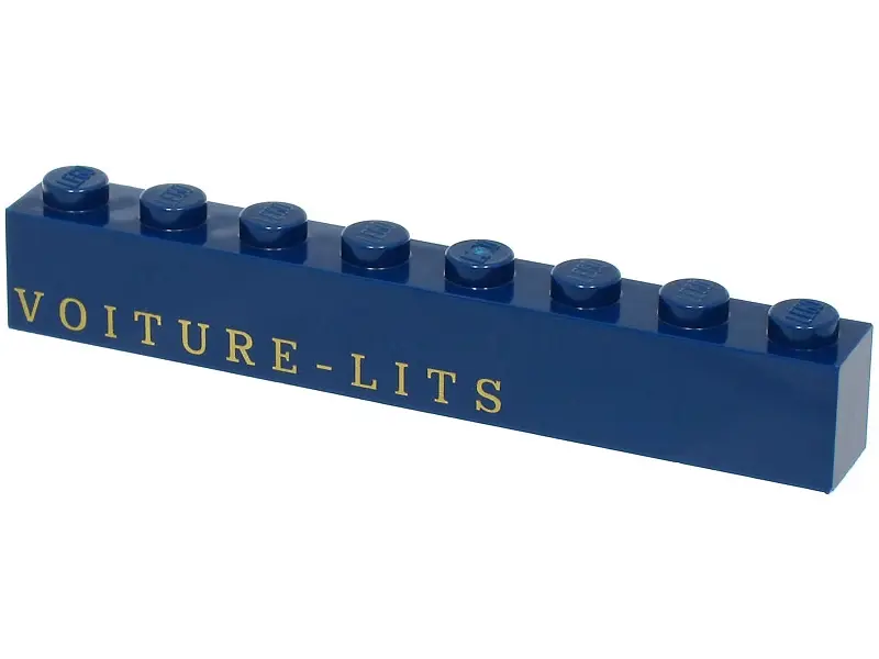 Dark Blue Brick 1 x 8 with Gold 'VOITURE-LITS' Pattern