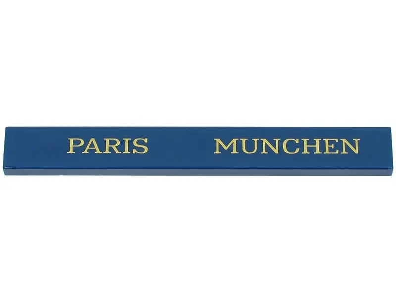 Dark Blue Tile 1 x 8 with Gold 'PARIS' and 'MUNCHEN' Pattern