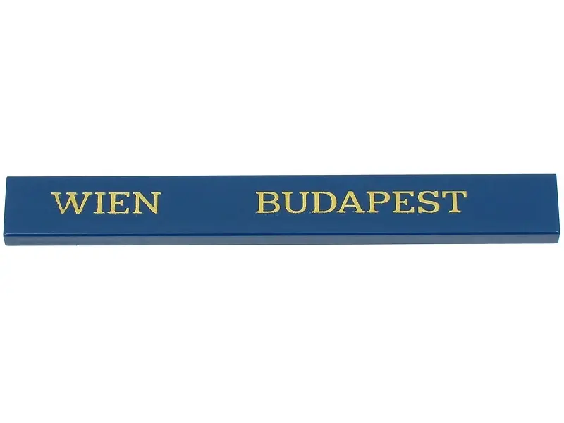 Dark Blue Tile 1 x 8 with Gold 'WIEN' and 'BUDAPEST' Pattern