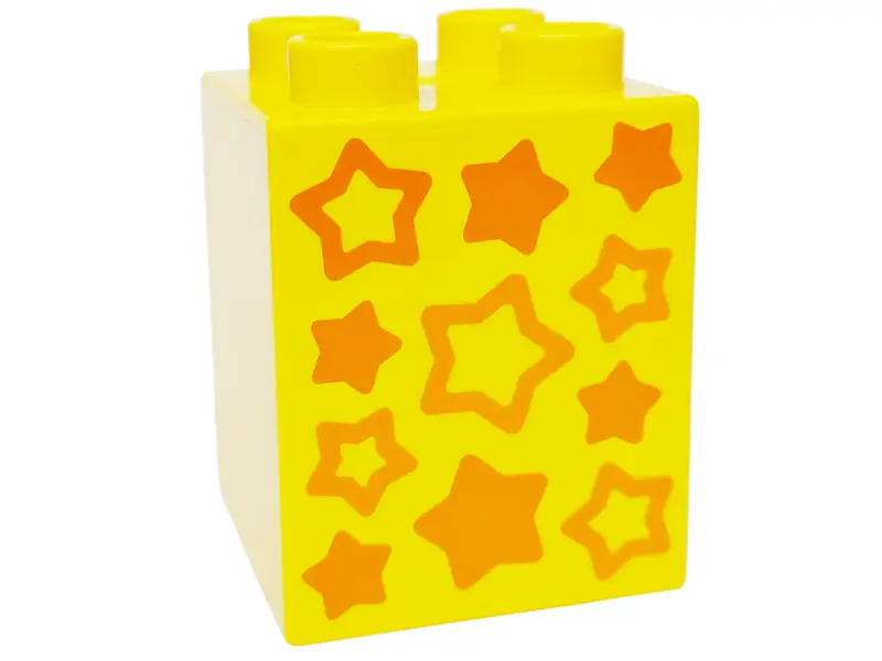 Yellow Duplo, Brick 2 x 2 x 2 with Orange Stars Pattern