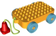 Bright Light Orange Duplo Car Base 6 x 10 x 1 1/2 with Medium Azure Wheels, Lime String, and Red Con