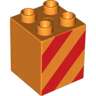 Orange Duplo, Brick 2 x 2 x 2 with Red Diagonal Stripes Pattern