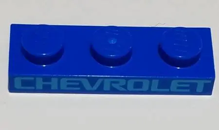 Blue Plate 1 x 3 with Medium Azure 'CHEVROLET' Pattern