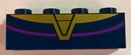 Dark Blue Brick 1 x 4 with Gold V-Neck Collar and Curved Dark Purple Line Pattern (BrickHeadz Thanos