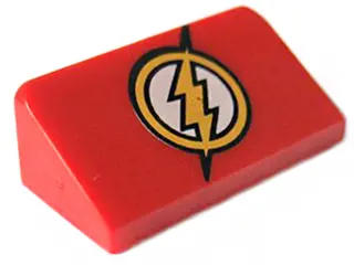 Red Slope 30 1 x 2 x 2/3 with Yellow Circle and Lightning Bolt (DC The Flash Logo) Pattern