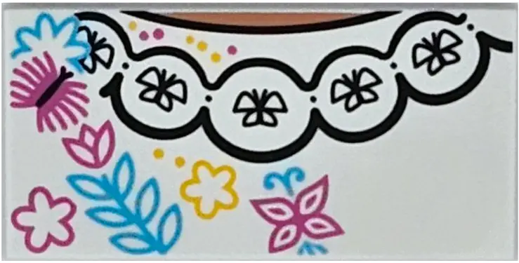 White Tile 2 x 4 with Black Butterfly Necklace and Yellow, Medium Azure and Dark Pink Flowers and Le