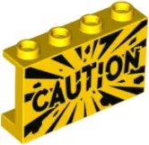 Yellow Panel 1 x 4 x 2 with Side Supports - Hollow Studs with Black 'CAUTION' and Explosion Pattern