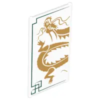 Trans-Clear Glass for Window 1 x 4 x 6 with Dark Green Lines and Gold Dragon Head and Midsection on 