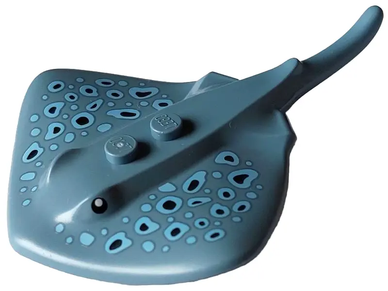 Sand Blue Manta Ray / Stingray with 2 Studs with Black Eyes and Bright Light Blue with Black Spots P