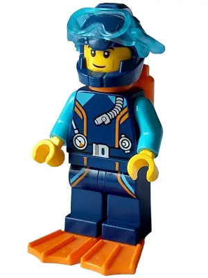 Arctic Explorer Diver - Male, Dark Blue Diving Suit and Helmet, Orange Air Tanks and Flippers, Trans