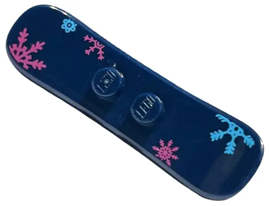 Dark Blue Minifigure, Utensil Snowboard Small with Medium Blue and Dark Pink Snowflakes Pattern