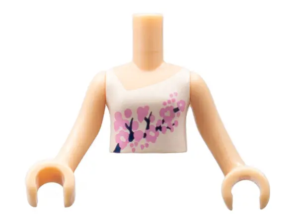 Light Nougat Torso Mini Doll Girl White Vest Top with Bright Light Pink and Black Flowers Pattern, L