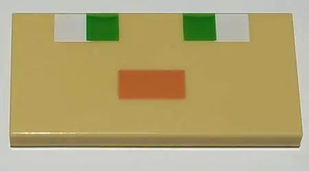 Tan Tile 2 x 4 with White and Green Squares and Orange Rectangle (Minecraft Alex Face) Pattern