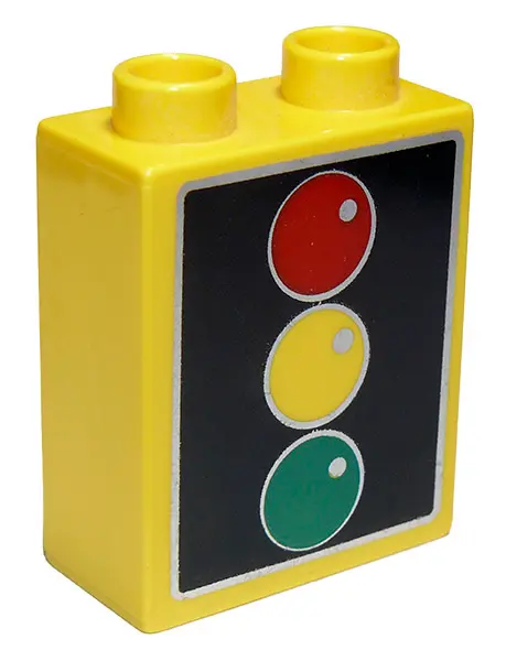Yellow Duplo, Brick 1 x 2 x 2 with Traffic Light Pattern