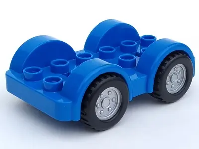 Blue Duplo Car Base 2 x 6 with Black Tires and Metallic Silver Wheels on Removable Axles (13305 / 47