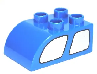 Blue Duplo, Brick 2 x 3 Slope Curved with Silver Vehicle Windows Pattern on Both Sides