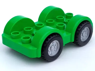Bright Green Duplo Car Base 2 x 6 with Black Tires and Metallic Silver Wheels on Removable Axles (13