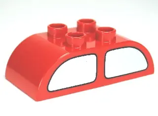 Red Duplo, Brick 2 x 4 Slope Curved Double with Silver Vehicle Windows Pattern on Both Sides