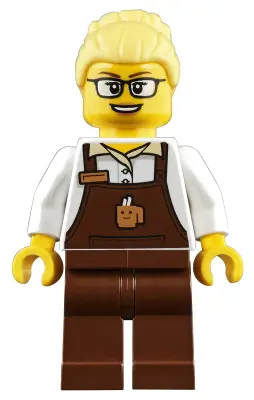 Barista - Female, Reddish Brown Apron with Cup and Name Tag, Reddish Brown Legs, Bright Light Yellow