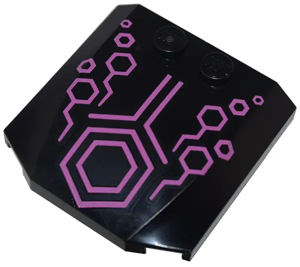 Black Wedge 4 x 4 x 2/3 Triple Curved with Dark Pink Lines and Hexagons Pattern