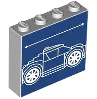 Light Bluish Gray Brick 1 x 4 x 3 with White Lines Schematic of Car Stepped Back Window and Arrow on