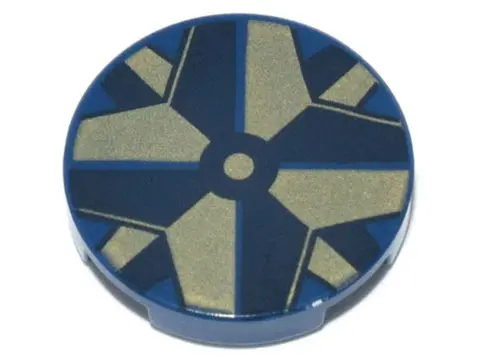 Dark Blue Tile, Round 2 x 2 with Bottom Stud Holder with Gold and Black Compass Center Pattern