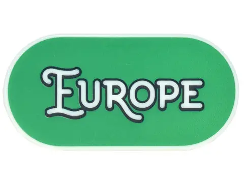 Glow In Dark White Tile, Round 2 x 4 Oval with Black Outline 'EUROPE' on Green Background Pattern