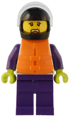 Speedboat Raft Driver - Female, White Jacket with Dolphin, Dark Purple Legs, Black Helmet, Trans-Cle