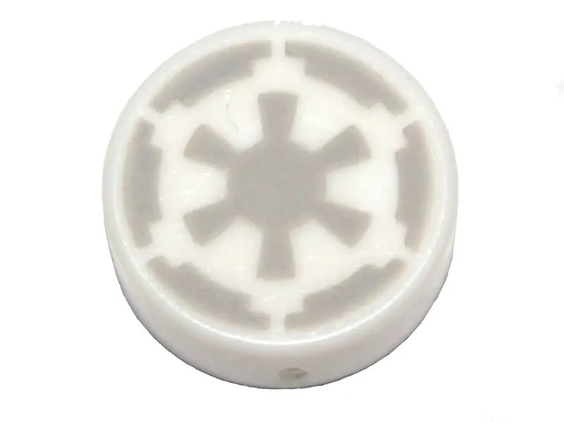 White Tile, Round 1 x 1 with Light Bluish Gray SW Imperial Logo Pattern