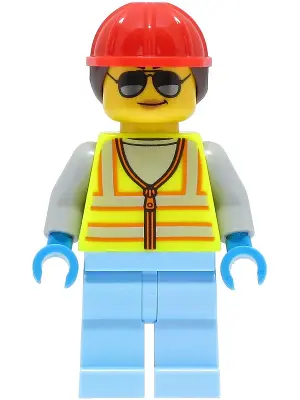 Space Engineer - Female, Neon Yellow Safety Vest with Reflective Stripes, Bright Light Blue Legs, Re