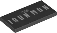 Black Tile 2 x 4 with Marvel Logo and 'IRON MAN' Pattern
