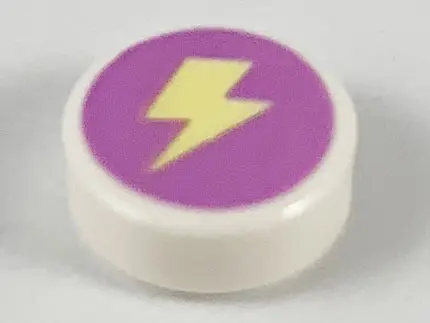 White Tile, Round 1 x 1 with Bright Light Yellow Lightning Bolt on Medium Lavender Background Patter