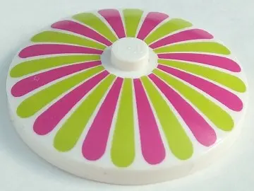 White Dish 4 x 4 Inverted (Radar) with Solid Stud with Lime and Magenta Stripes / Petals Pattern