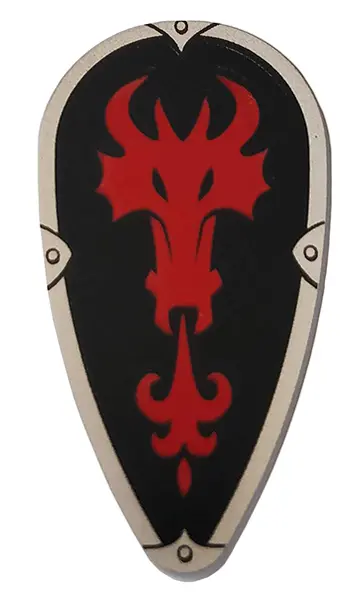 Light Bluish Gray Minifigure, Shield Oval with Red Fire Breathing Dragon Head on Black Background Pa
