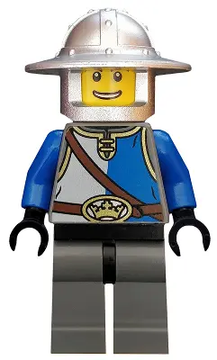 Castle - King's Knight Blue and White with Chest Strap and Crown Belt, Helmet with Broad Brim, Open 
