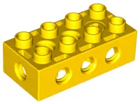 Yellow Duplo, Toolo Brick 2 x 4 with Holes on Sides and Top and 1 Screw in Top