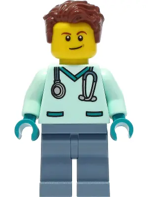Wildlife Rescue Veterinarian - Male, Light Aqua Scrubs, Sand Blue Legs, Reddish Brown Hair