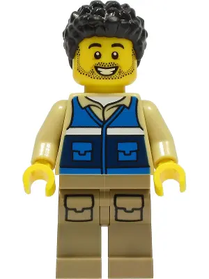 Wildlife Rescue Worker - Male, Blue Vest with 'RESCUE' Pattern on Back, Dark Tan Legs with Pockets, 