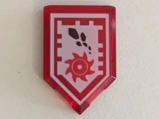Trans-Red Tile, Modified 2 x 3 Pentagonal with Nexo Power Shield Pattern - Rock Ripper
