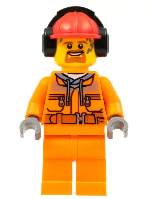 Construction Worker - Male, Orange Safety Jacket, Reflective Stripe, Sand Blue Hoodie, Orange Legs, 