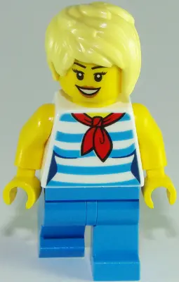 Ice Cream Vendor - Female, Dark Azure and White Striped Shirt with Red Scarf, Dark Azure Legs, Brigh