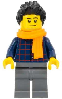 Street Performer / Busker - Male, Dark Blue Plaid Button Shirt, Dark Bluish Gray Legs, Black Spiked 