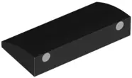 Black Slope, Curved 2 x 4 x 2/3 with Bottom Tubes with 2 Silver Dots with Light Bluish Gray Outline 
