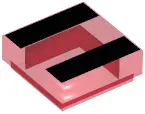 Trans-Red Tile 1 x 1 with 2 Black Stripes Pattern